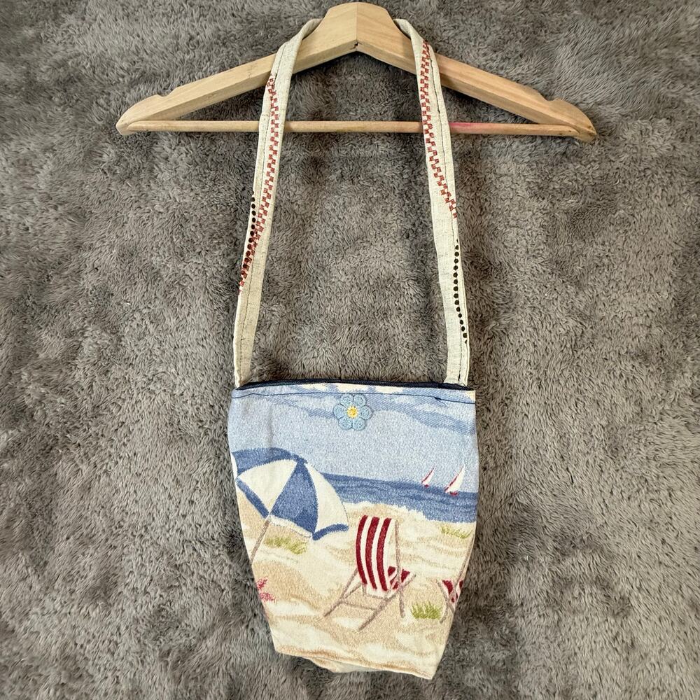 Handmade Beach Print Canvas Purse Shoulder Bag Crossbody Tote Umbrella Sailboats